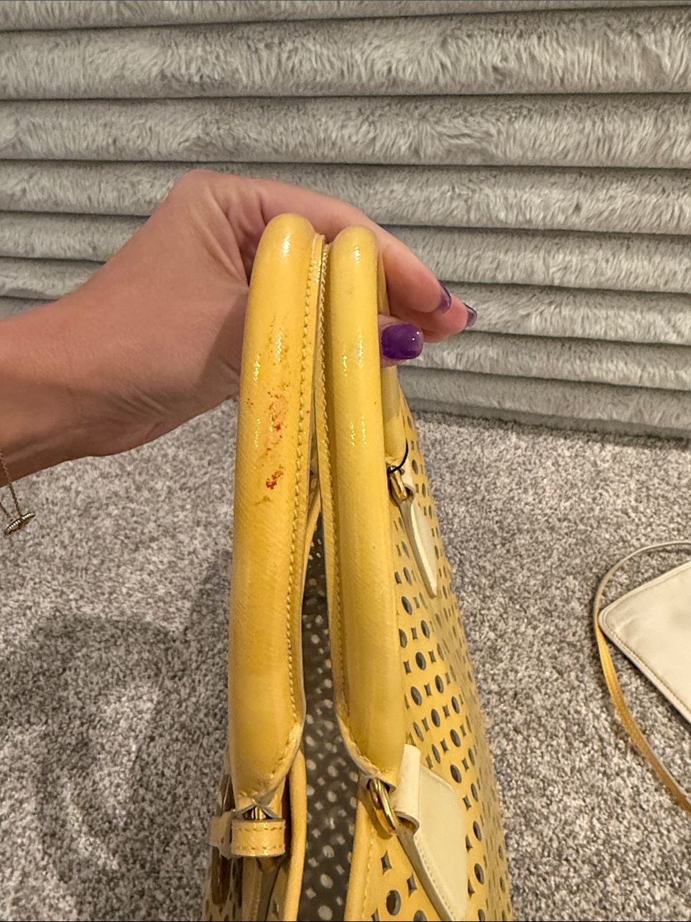 Prada Yellow Perforated Leather Satchel - Picture 6 of 9